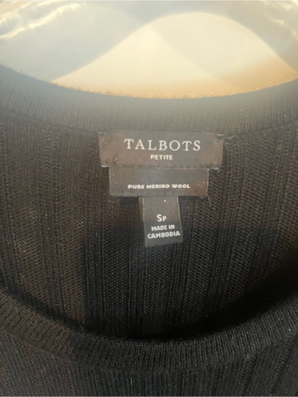 Talbots Petite Pure Merino Wool Black Ribbed Sweater Dress SP Midi - Picture 5 of 8